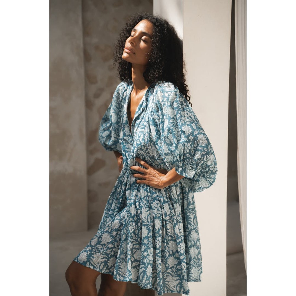 Daughters of India Kyra Mini Dress in Ocean Blue (with Pockets!!)